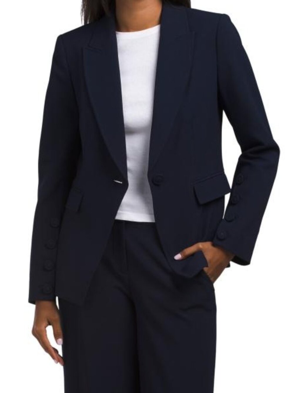 TAHARI ASL Deep Navy Button Front Blazer